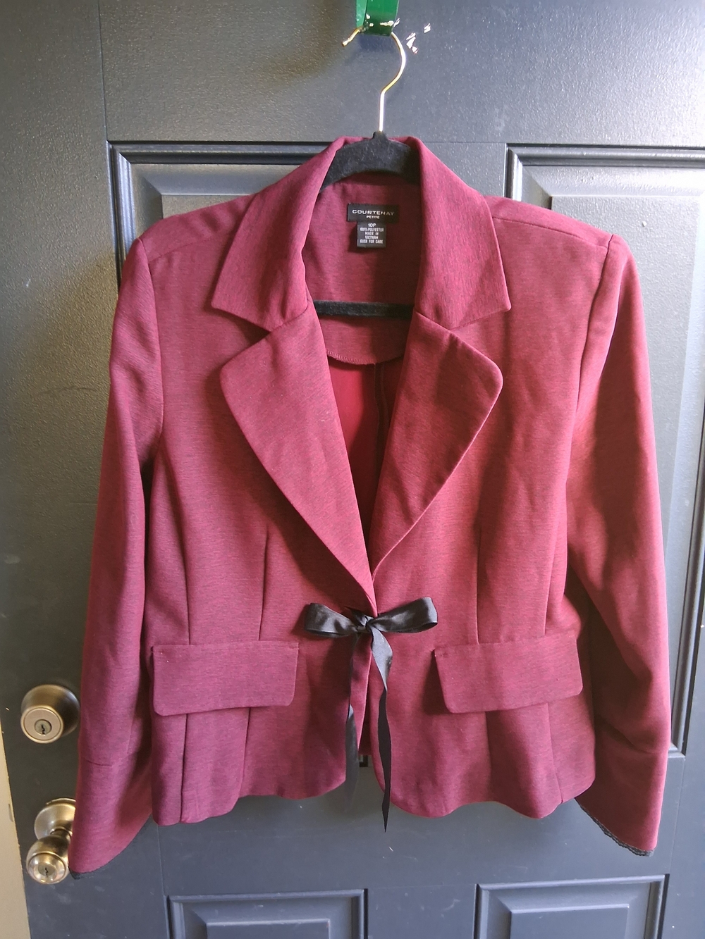 Courtenay Burgundy Ribbon-Tie Tailored Blazer